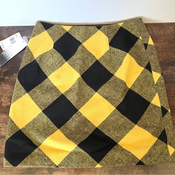 NWT KENSIE Woman's Yellow & Black Plaid Wool-Blend Mini-Skirt Size 4 - Picture 7 of 10